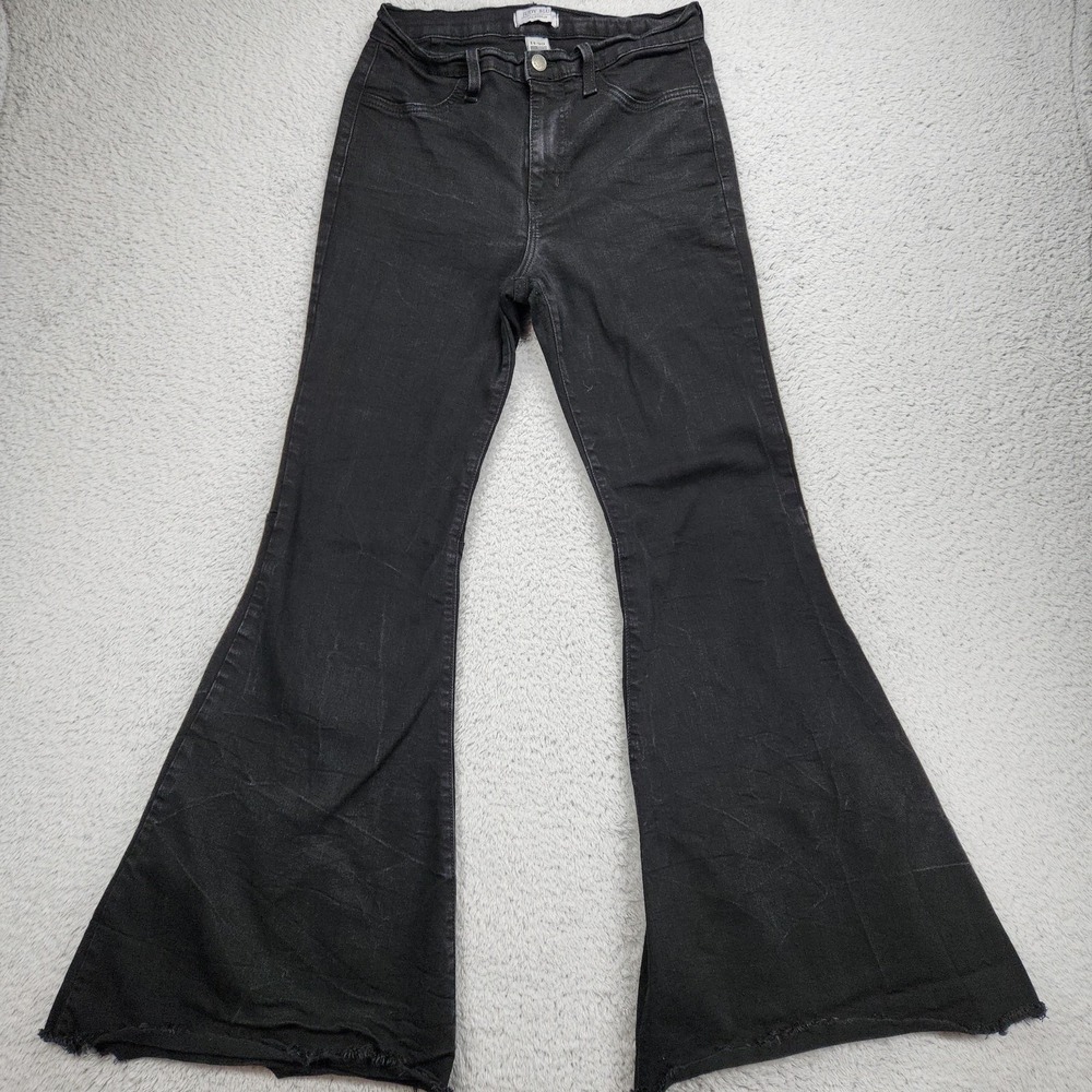 Judy Blue Jeans Womens 11/30 Black High Rise Flare Bell Bottom Raw Hem Stretch